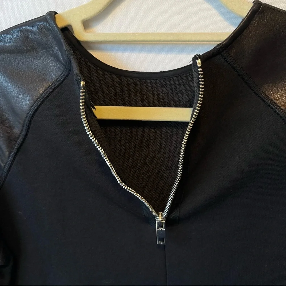 Rag and Bone Lamb leather sweatshirt XXS Black Flowers Womens Crewneck Pullover - Picture 9 of 9